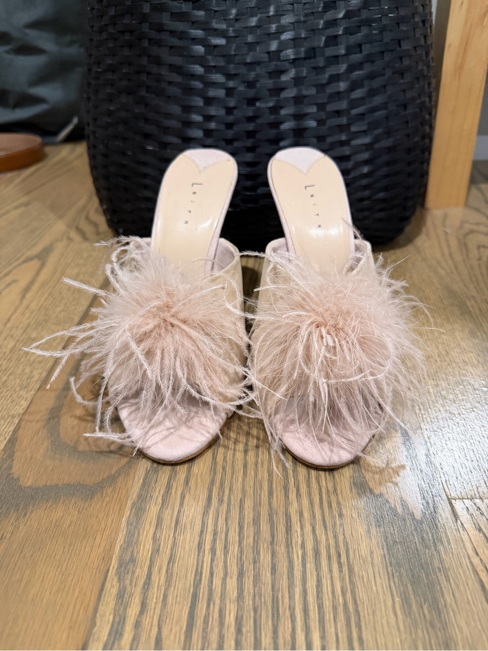 Leith Blush Feather Slide Heels